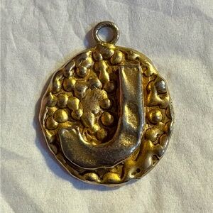“J” Monogram Round Pendant in Gold tone by Erwin Pearl. 1.5”. Vintage! Preowned
